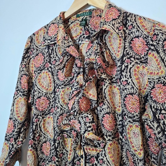 Lauren Ralph Lauren Womens Resort Travel Boho Artsy Paisley Top Size XL Vacation - Picture 5 of 10